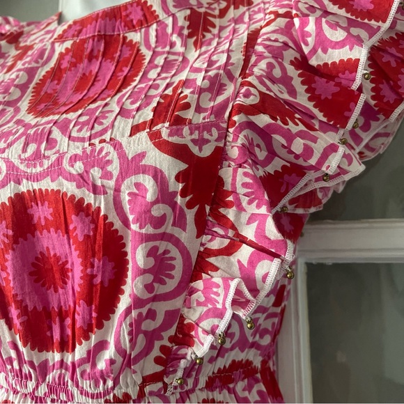 Sal Rosa Pink Patterned Ruffle Sleeve Dress - Picture 5 of 8